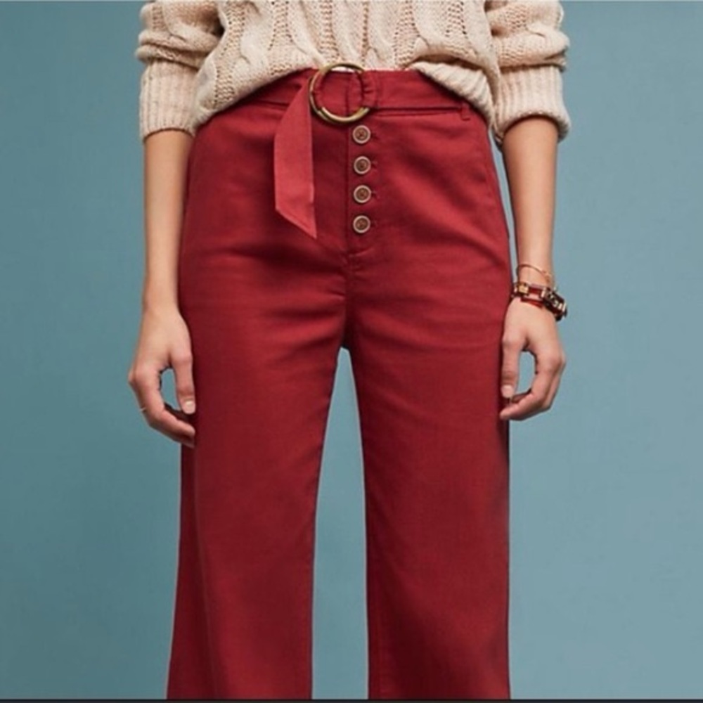 ANTHROPOLOGIE Wide-Leg Red Pants Lightweight High Waist Trousers Size-6 - Picture 14 of 14
